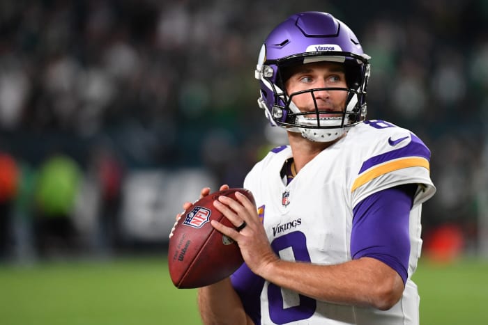 Sep 14, 2023; Philadelphia, Pennsylvania, USA; Minnesota Vikings quarterback Kirk Cousins (8) against the Philadelphia Eagles at Lincoln Financial Field.